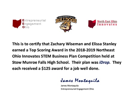 Zachary Wiseman and Elissa Stanley 
"iDrop"
Stow Munroe Falls High School